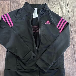 Adidas Kids Jacket in Black with Pink Stripes